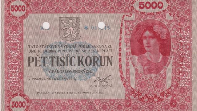 Papírová bankovka z roku 1919 se vydražila za 12,1 mil. Kč